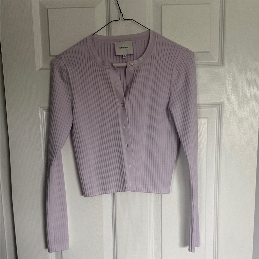 Reformation Lilac Ribbed Cardigan